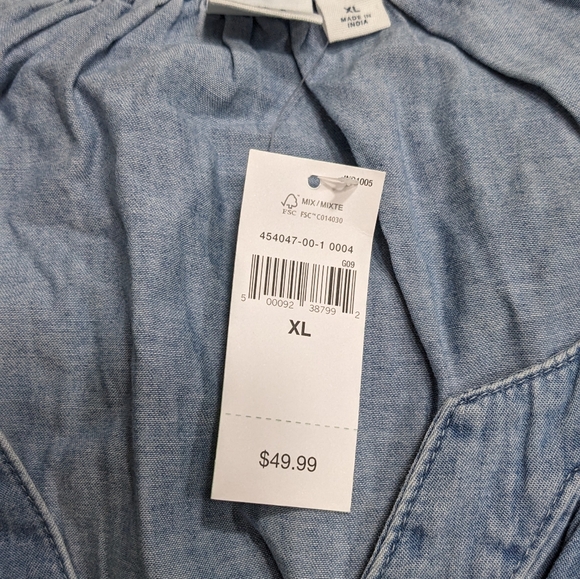 NWT GAP XL 3/4 Sleeve Button Down Blouse, Blue - Picture 5 of 5